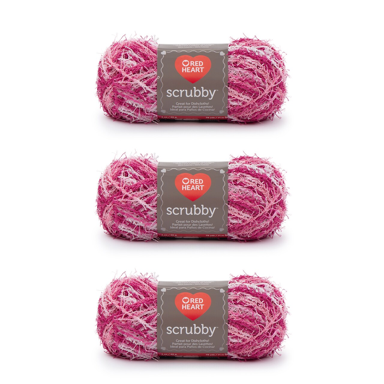 Red Heart Scrubby Candy Yarn - 3 Pack of 85g/3oz - Polyester - 4 Medium (Worsted) - 78 Yards - Knitting/Crochet